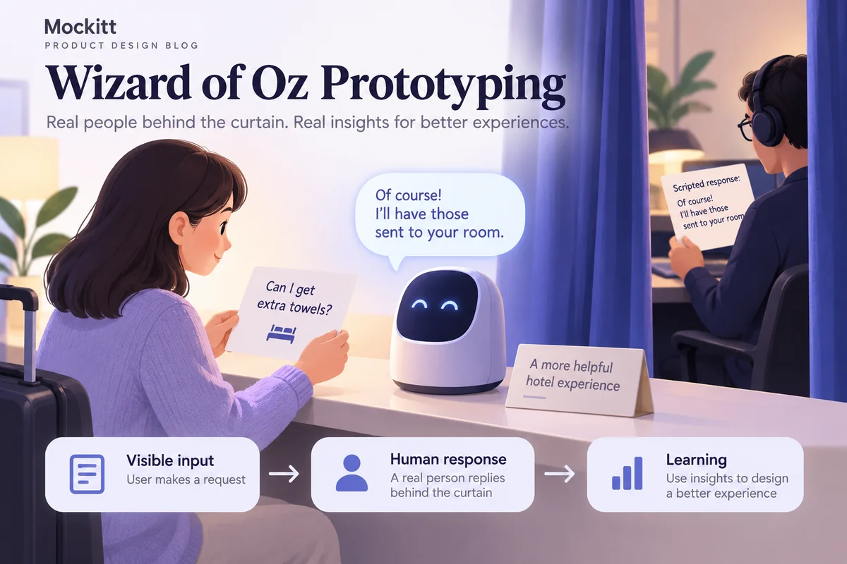 A participant requests hotel information while a hidden human prepares the prototype response