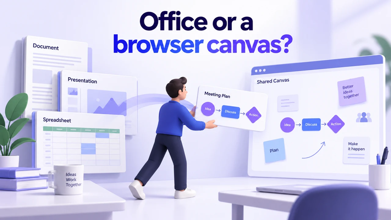 A meeting workflow can be documented in Office files or developed on a shared browser canvas