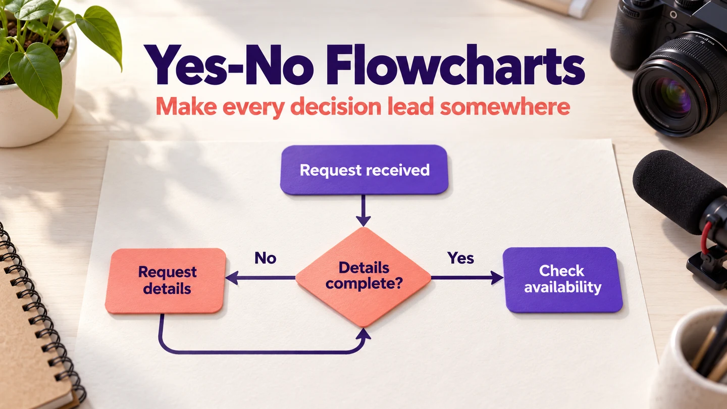 Yes-no decision flow for an equipment request with distinct yes and no branches