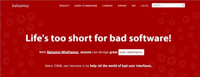 Earlier Balsamiq website view illustrating its product positioning