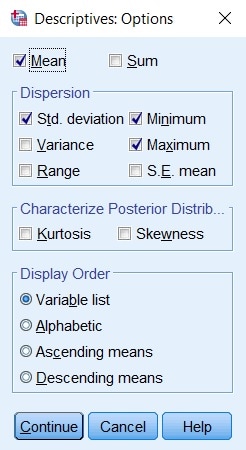 Historical SPSS Descriptives Options with mean and dispersion measures
