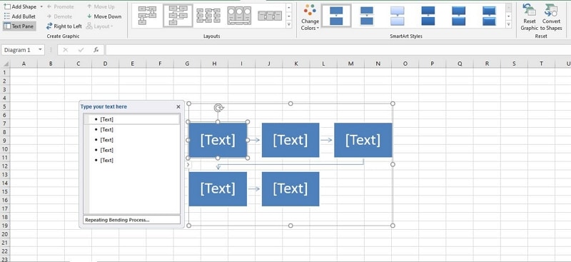Historical Excel worksheet containing a process SmartArt graphic