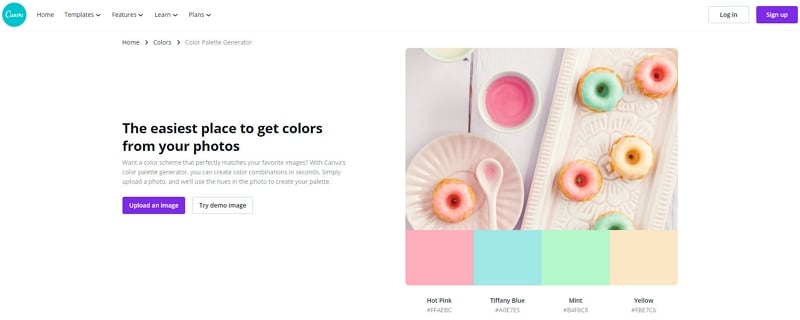 Earlier Canva generator displaying iced doughnuts and four pastel swatches