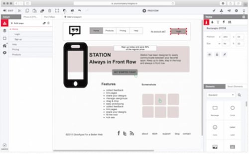 screenshot of hotgloo user interface