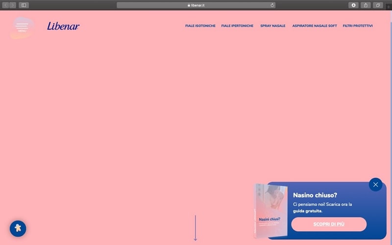Archived Libenar landing page with pink surface and a blue support panel