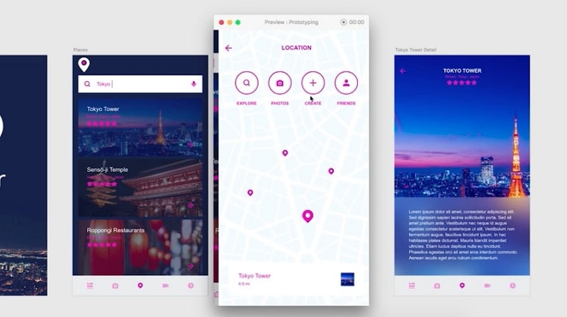 Adobe XD preview of a map screen