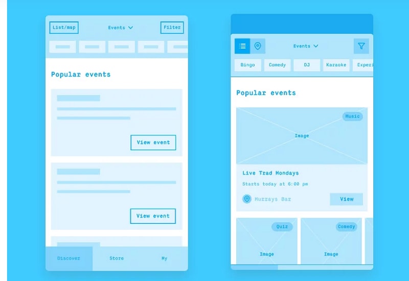 Low- and high-fidelity screen variations credited to Heavyweight