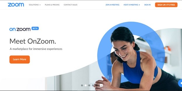 Historical Zoom homepage showing an online event promotion