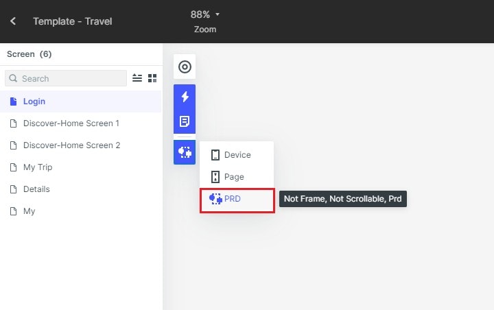 Historical Mockitt preview menu with a PRD mode option