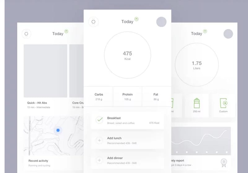 Health activity-screen concept credited to Son Min