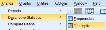 Historical SPSS Analyze menu showing Descriptives