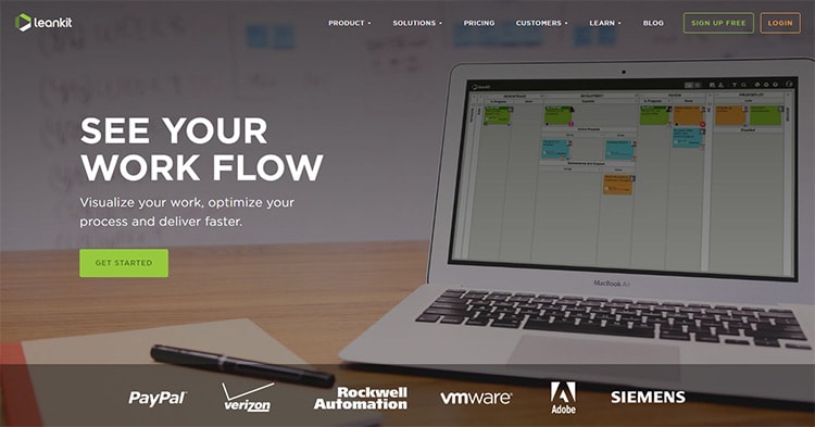 Historical LeanKit website hero introducing its workflow product