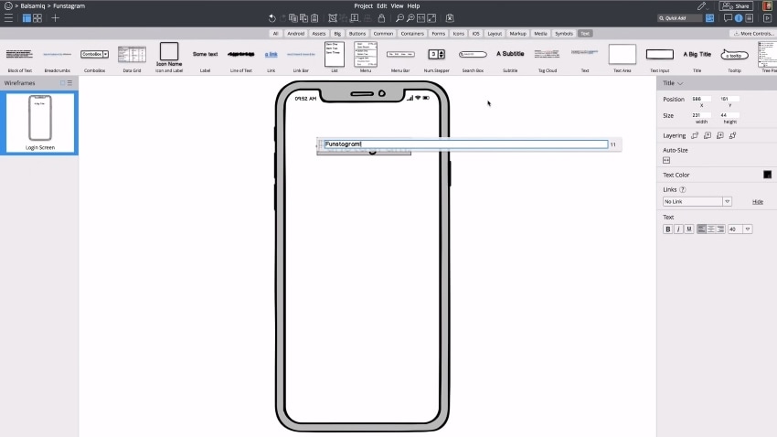 screenshot of balsamiq user interface