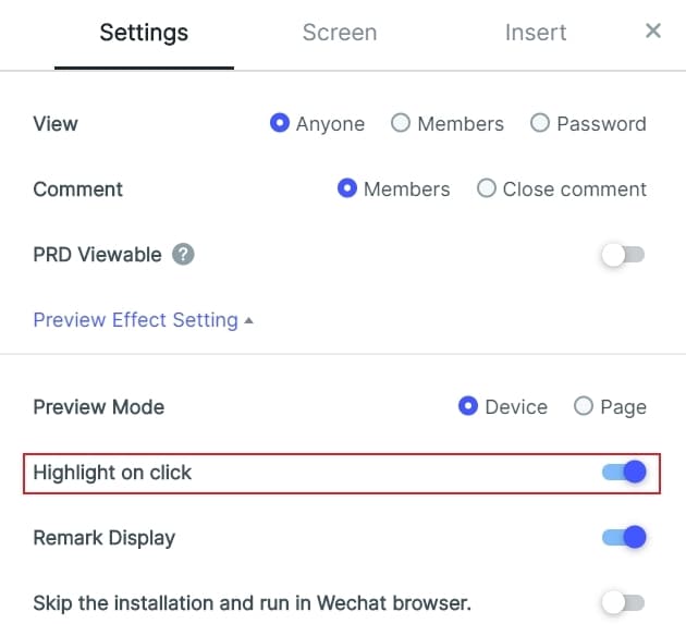 close the highlight link area