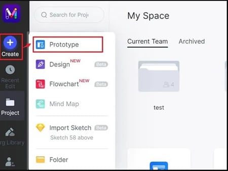 Archived Mockitt project-creation menu