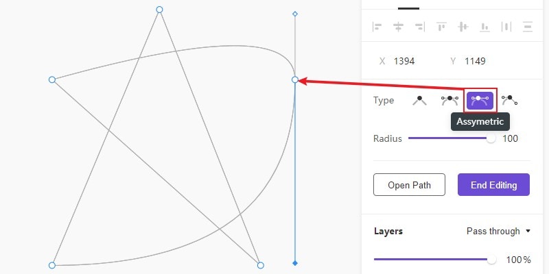 assymetric types in point mode