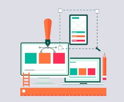 Illustration of interface design across multiple screen sizes