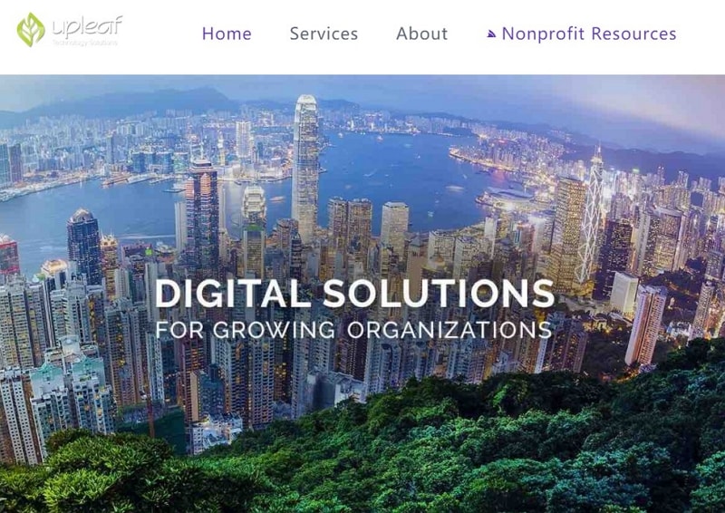 Earlier Upleaf digital-solutions homepage with nonprofit resources