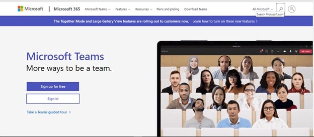 Historical Microsoft Teams page illustrating a video meeting