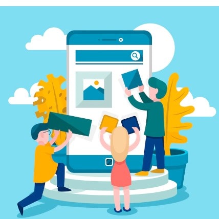 Illustration of a team developing a mobile interface