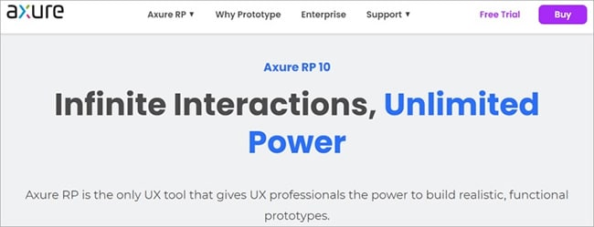 Earlier Axure RP website view illustrating its product positioning