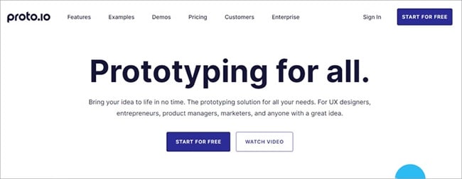 Earlier Proto.io website view illustrating its product positioning