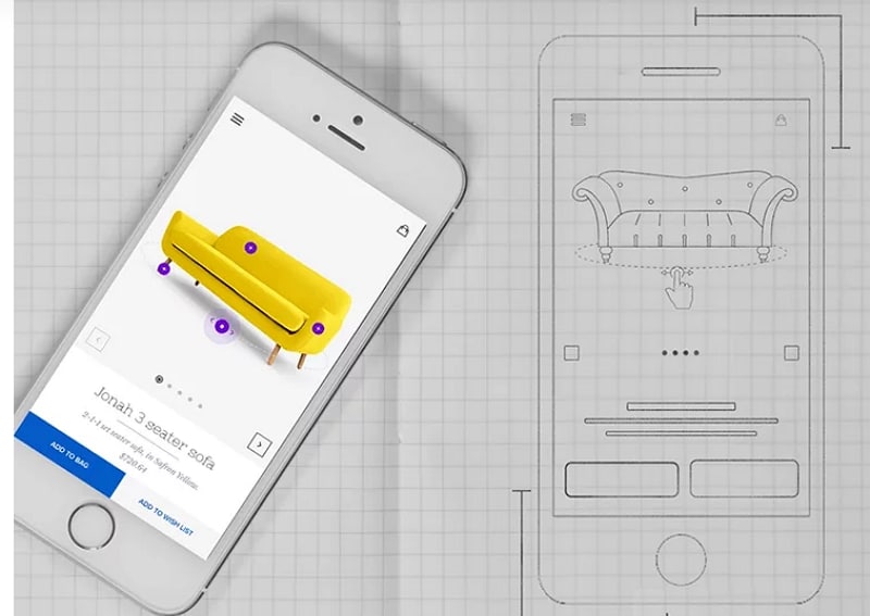 Furniture product-page sketch by Naresh Bingi