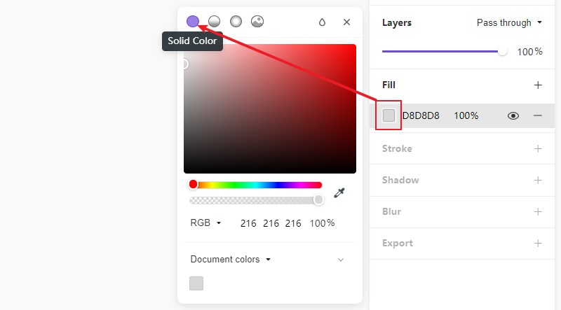 Earlier Mockitt solid fill controls and RGB color picker