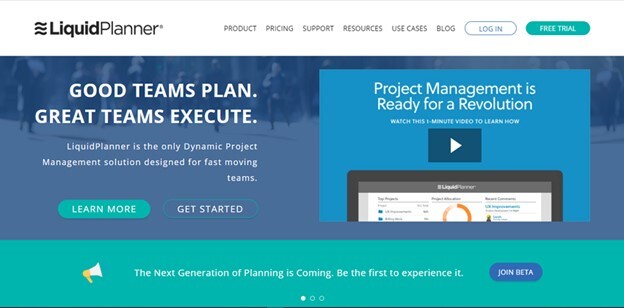 Historical LiquidPlanner homepage before the Portfolio Manager branding