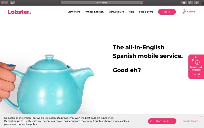 Archived Lobster mobile-service page with pink actions and a turquoise illustration