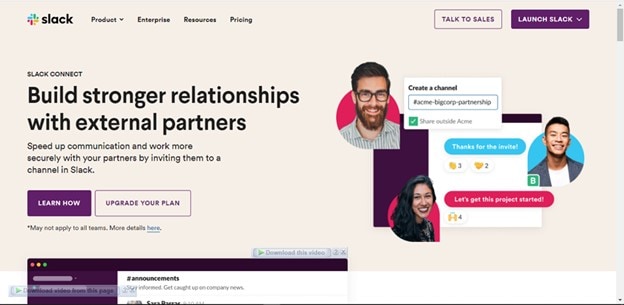 Historical Slack page illustrating a shared project channel