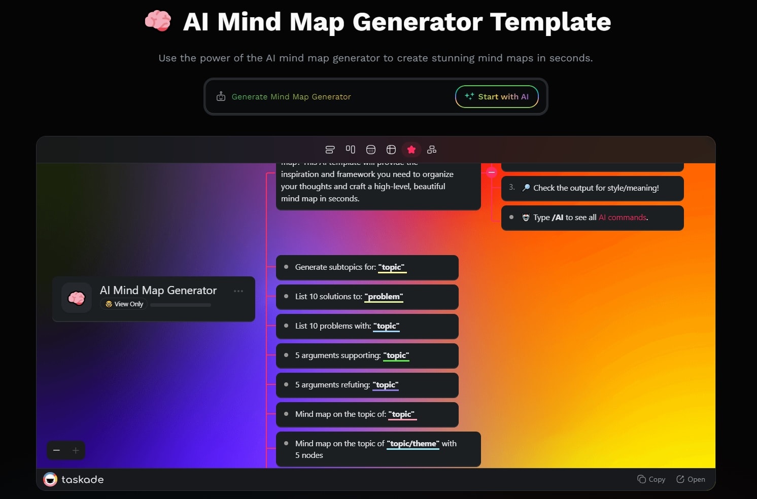 Taskade AI mind-mapping product preview