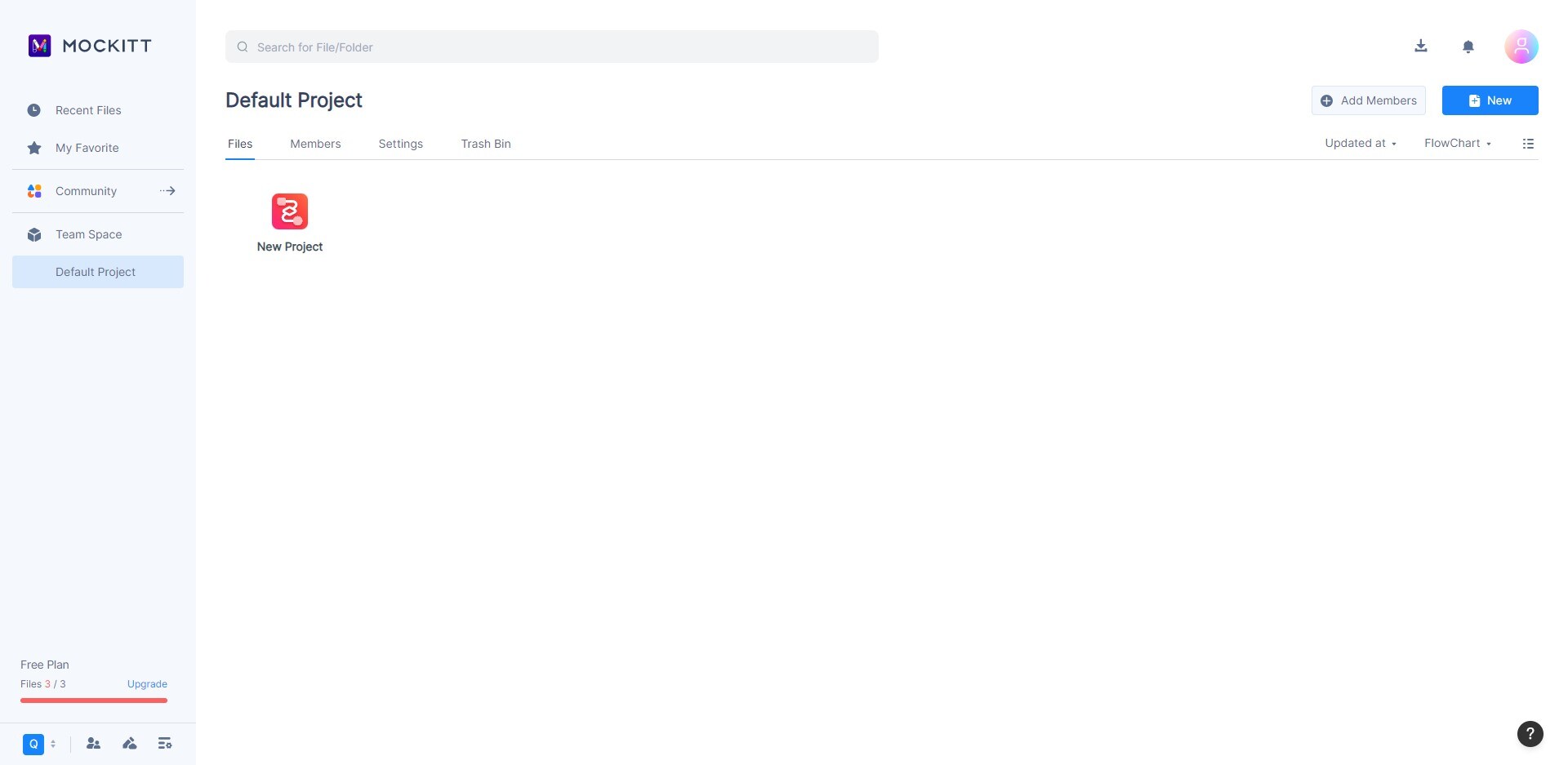 default project page of mockitt
