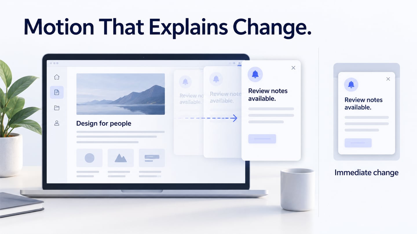 A notification panel transition compared with an immediate state change that preserves the same information.