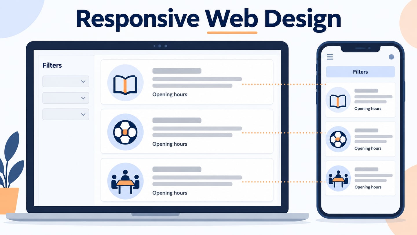 Wide and narrow resource-directory layouts that preserve filters and opening-hours information.