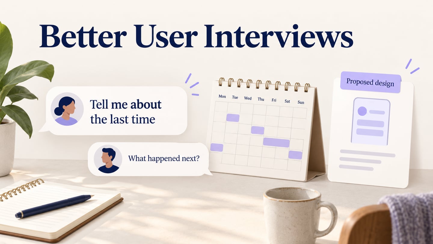 Neutral interview prompts next to a recent shift-change story and a separate design question.