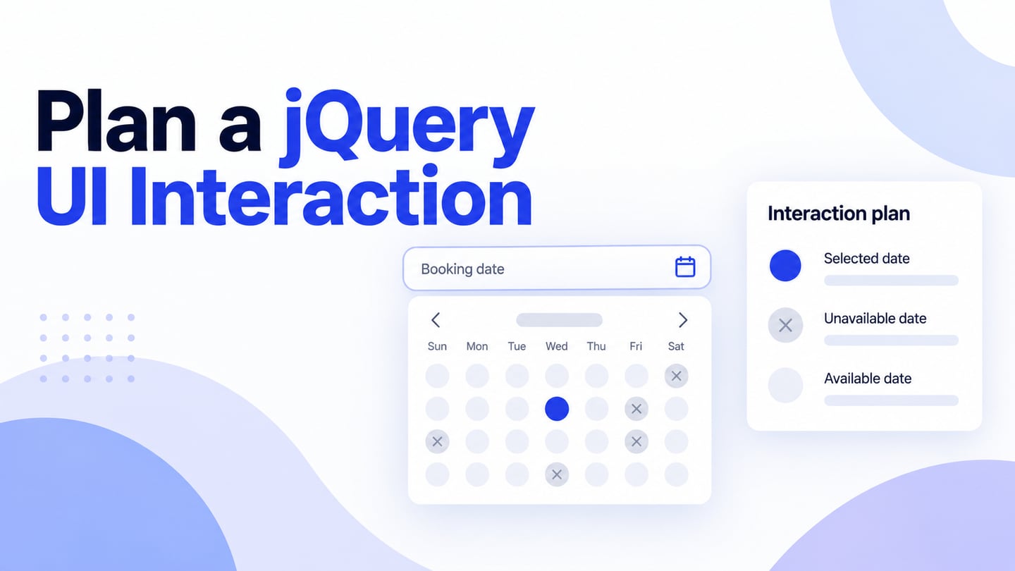 A booking-date picker distinguishes selected, unavailable and available dates in an interaction plan.