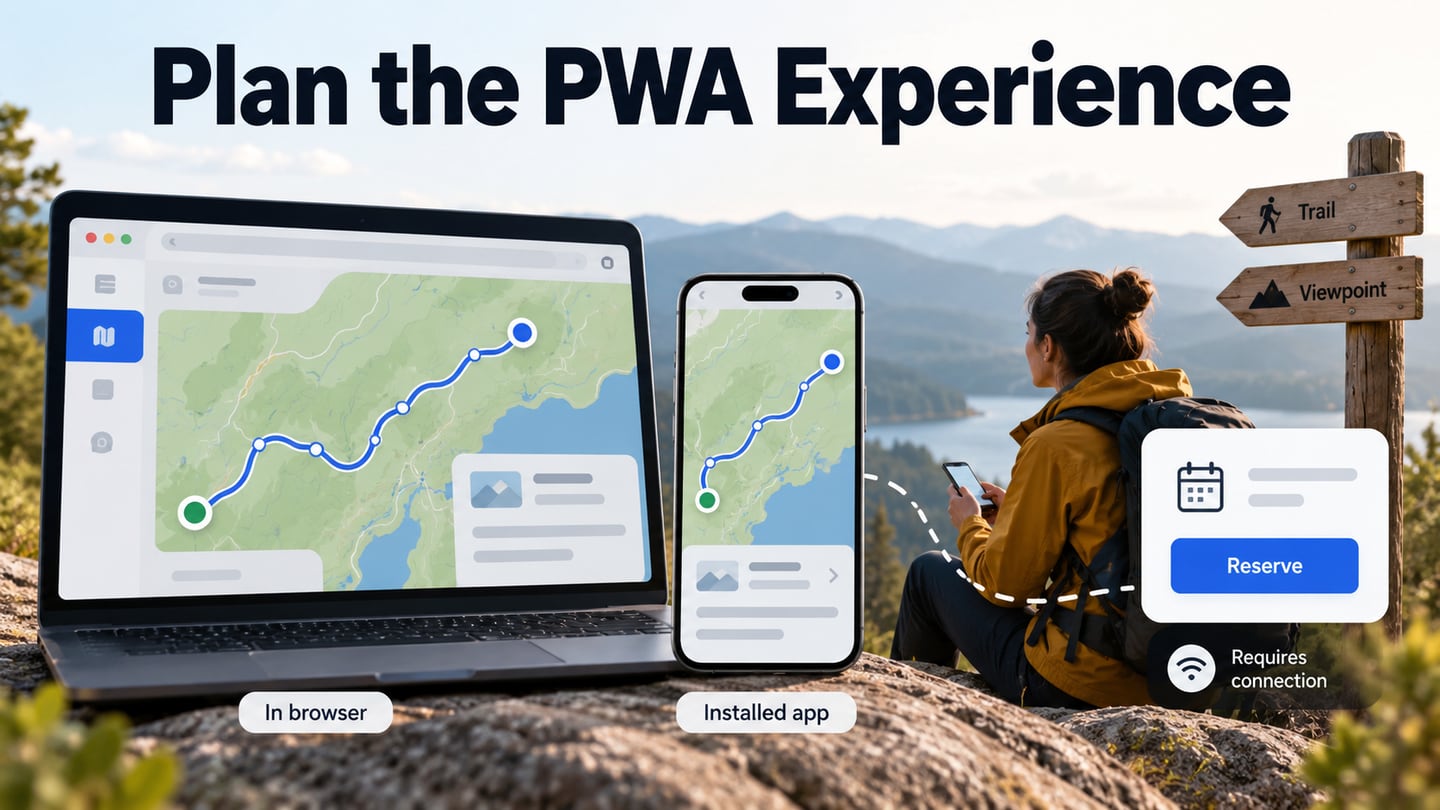 A trail guide separates installed access and saved route information from an action that needs a connection.