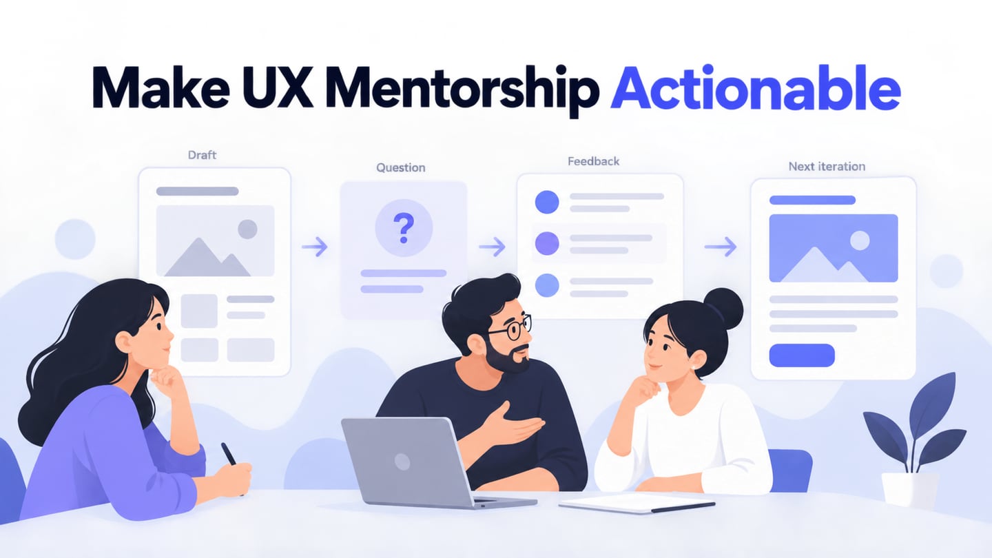 A mentorship conversation connects a draft and question to feedback and the next iteration