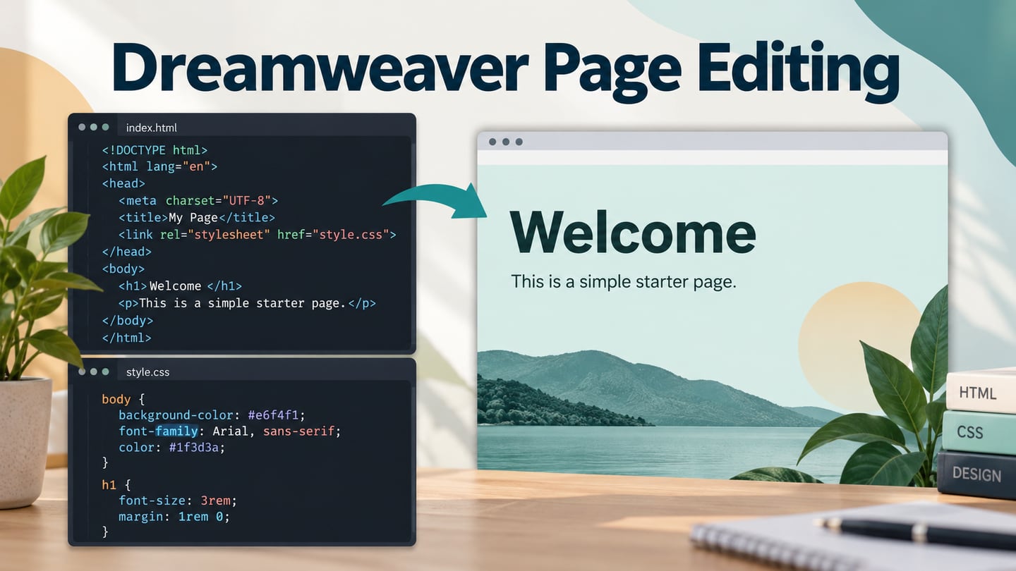 A starter web page connects heading and background edits to its rendered hero.