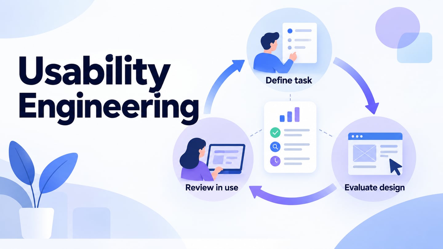 Define a task, evaluate a design and review it in use as an iterative usability lifecycle