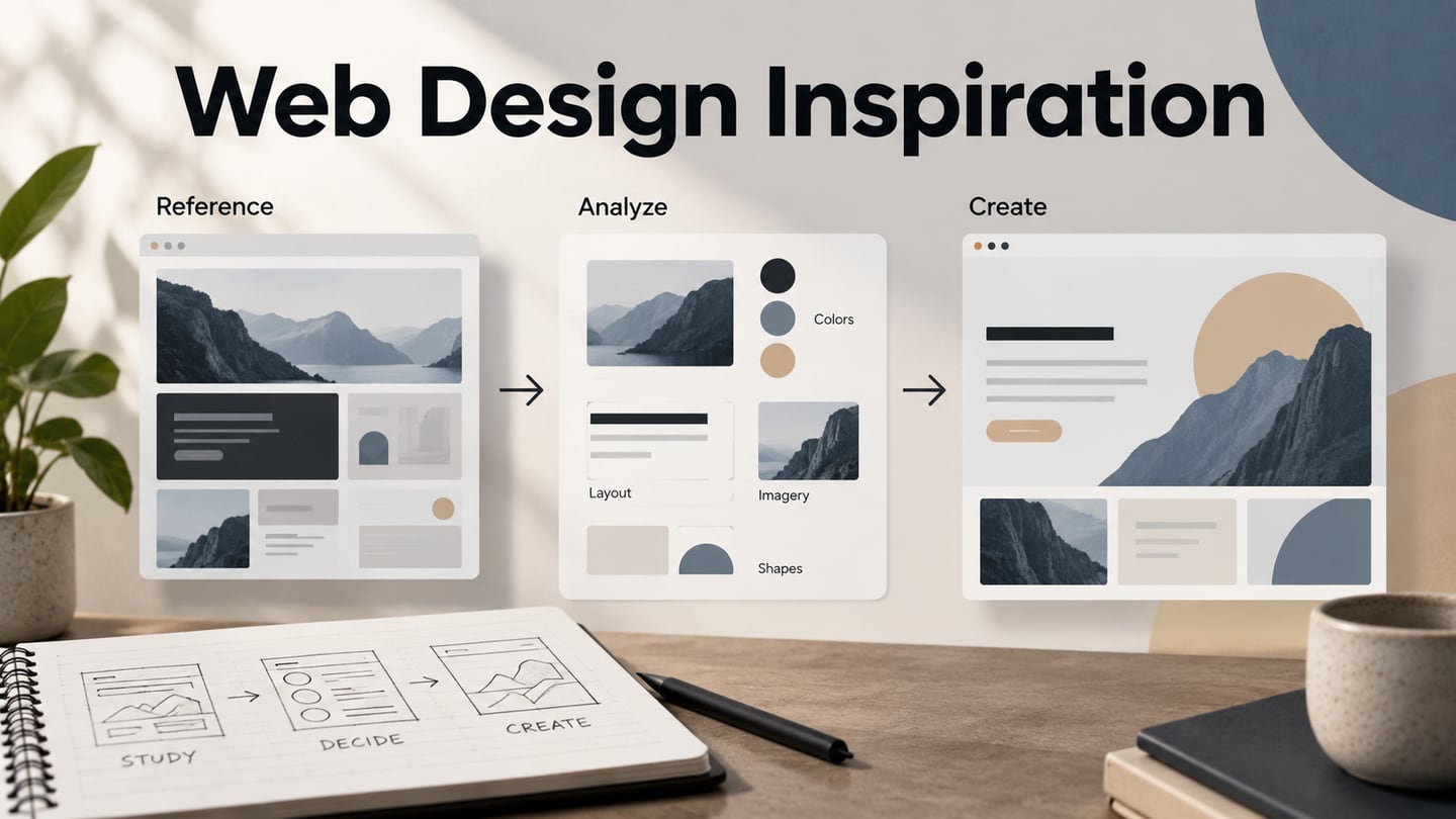 A website reference is analyzed for color, layout, imagery and shape before creating a different original page.