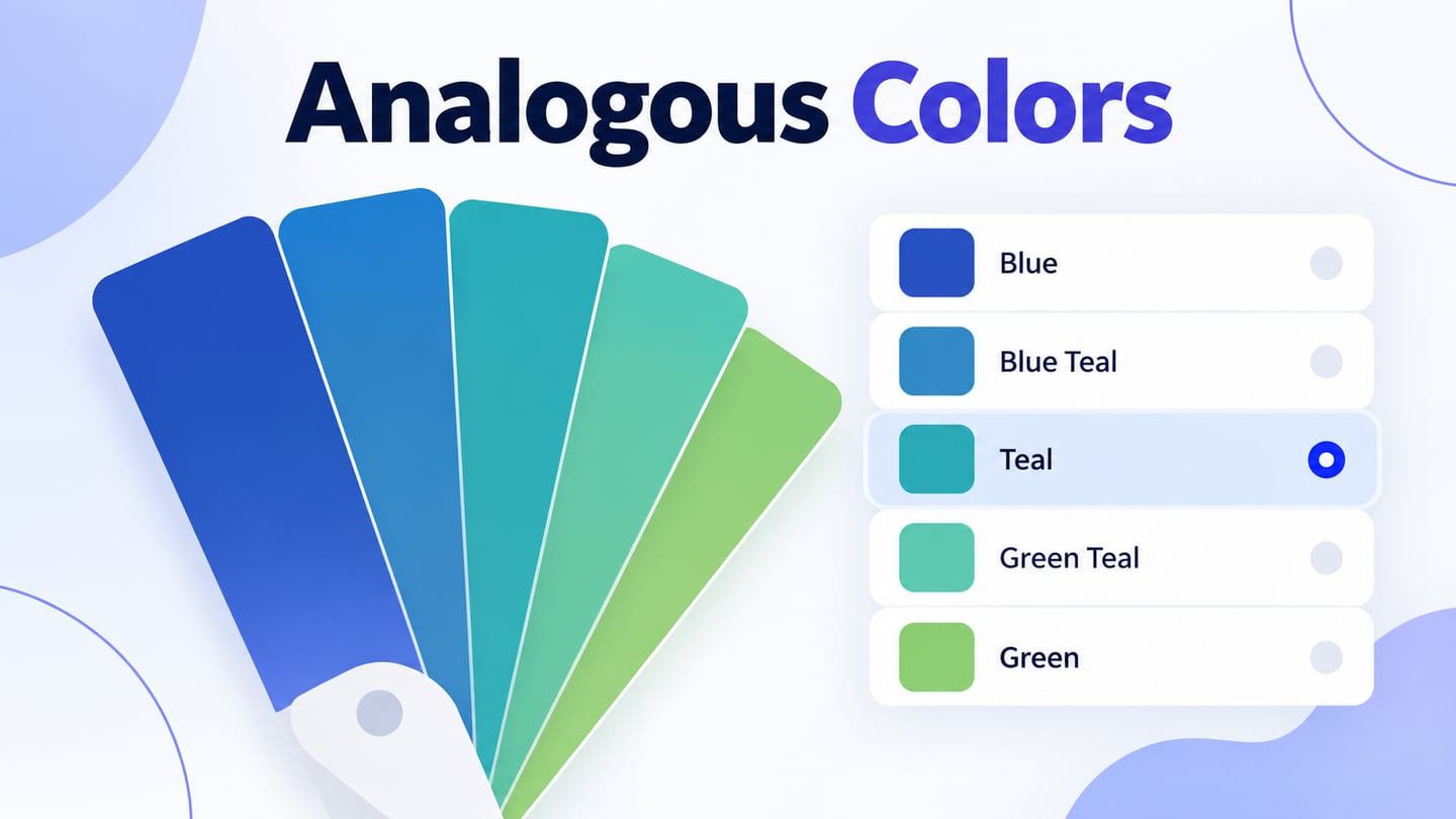 Blue, teal, and green neighboring hues arranged as a palette fan.