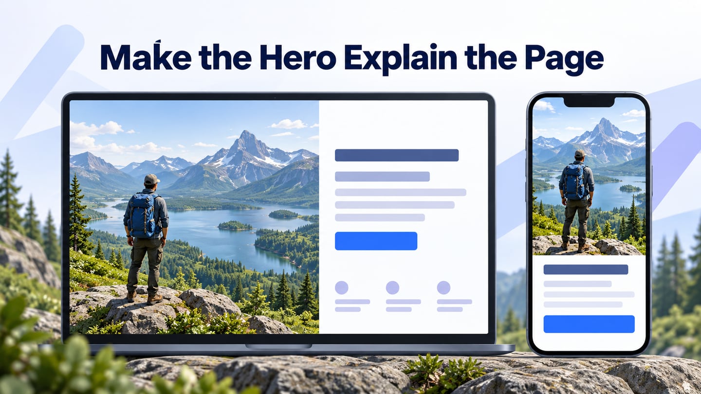 A course-page hero pairing a clear message and action with a focused outdoor illustration