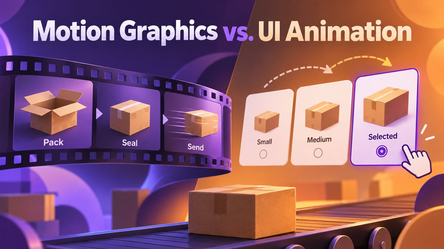 A packing animation is compared with interactive parcel-size selection