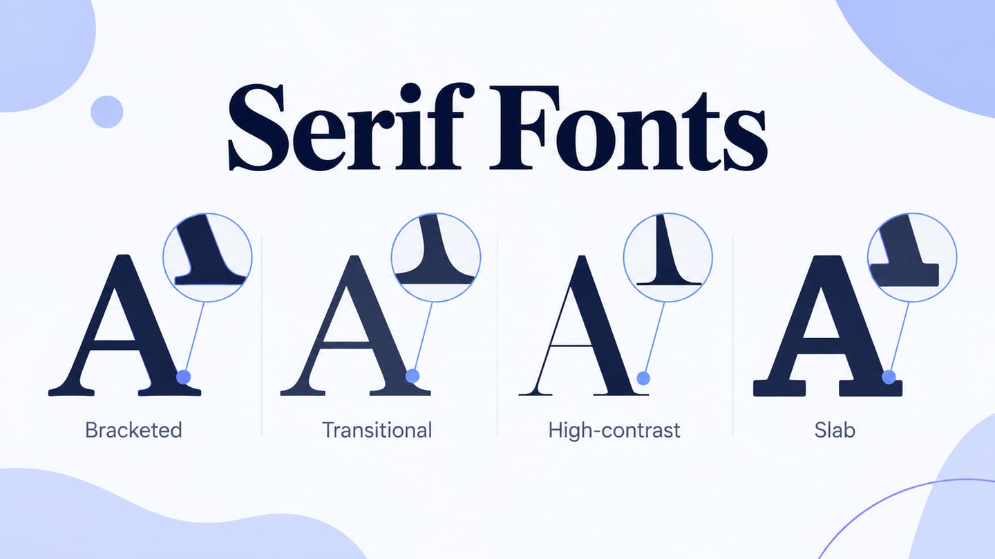 Four serif letterforms showing different finishing strokes and stroke contrast
