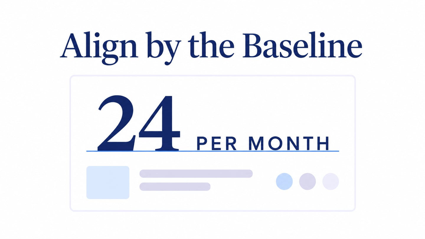 A large price and smaller period label aligned on one typographic baseline
