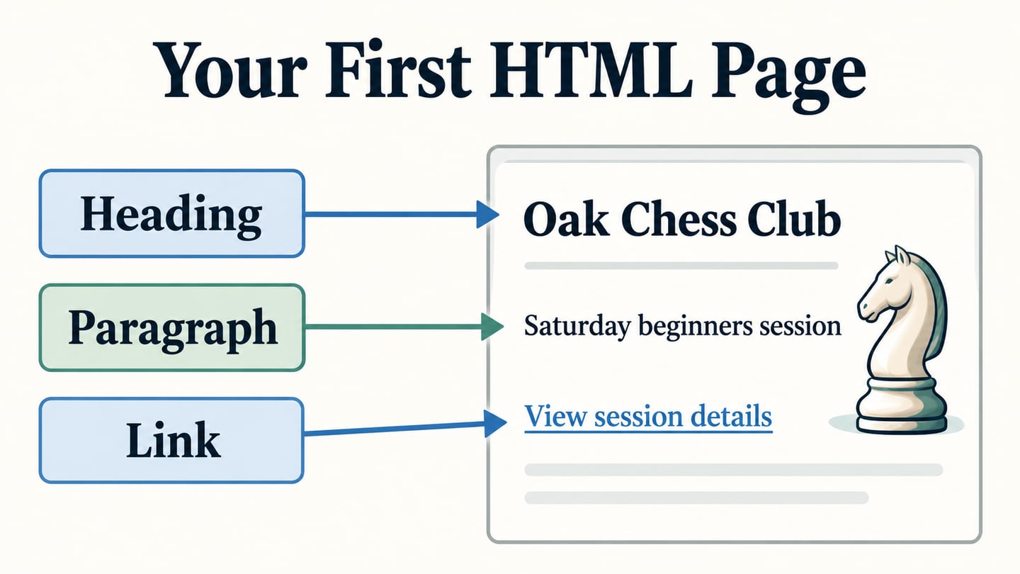Heading, paragraph and link roles connect to matching Oak Chess Club page content.