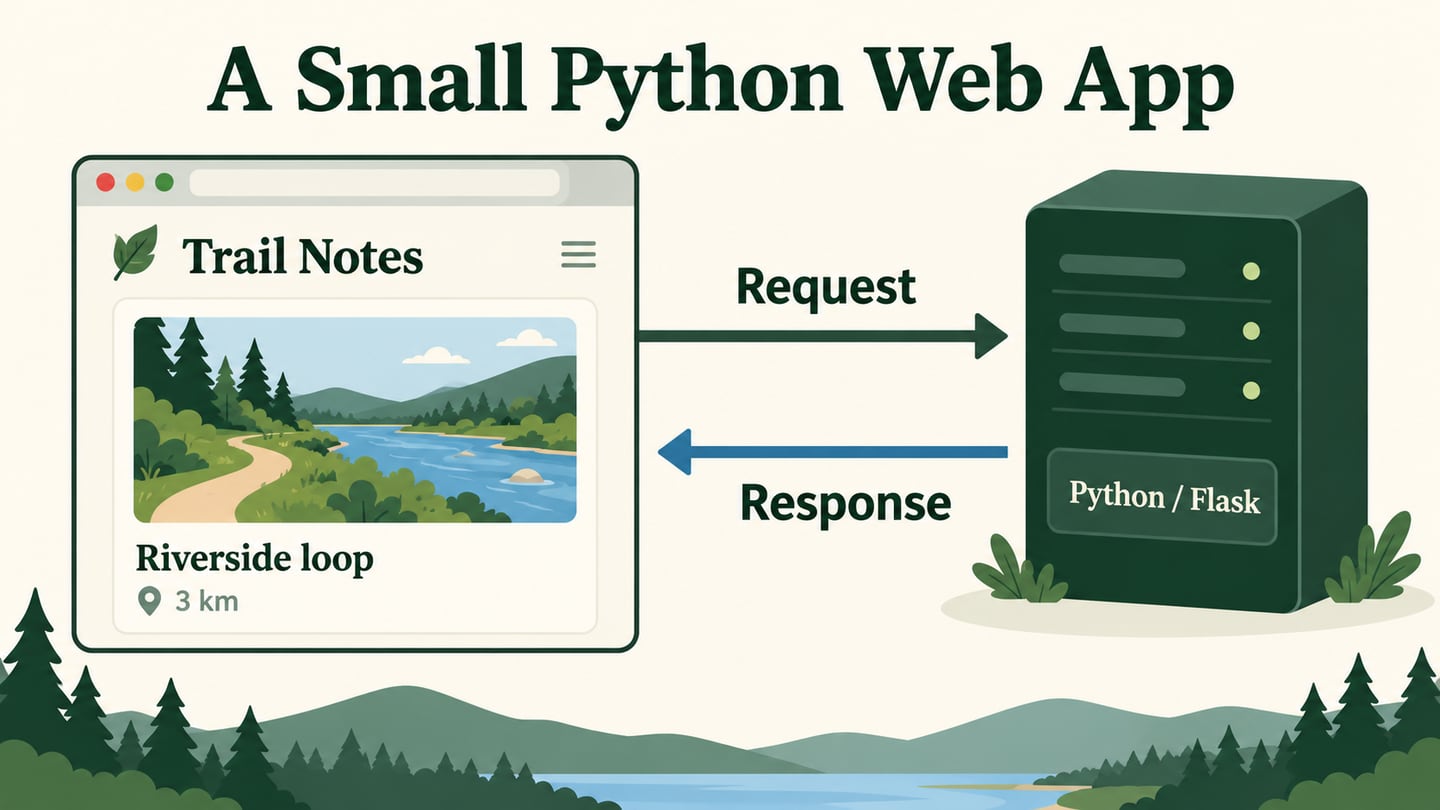A Python route returns a simple browser page with one walking-route card.