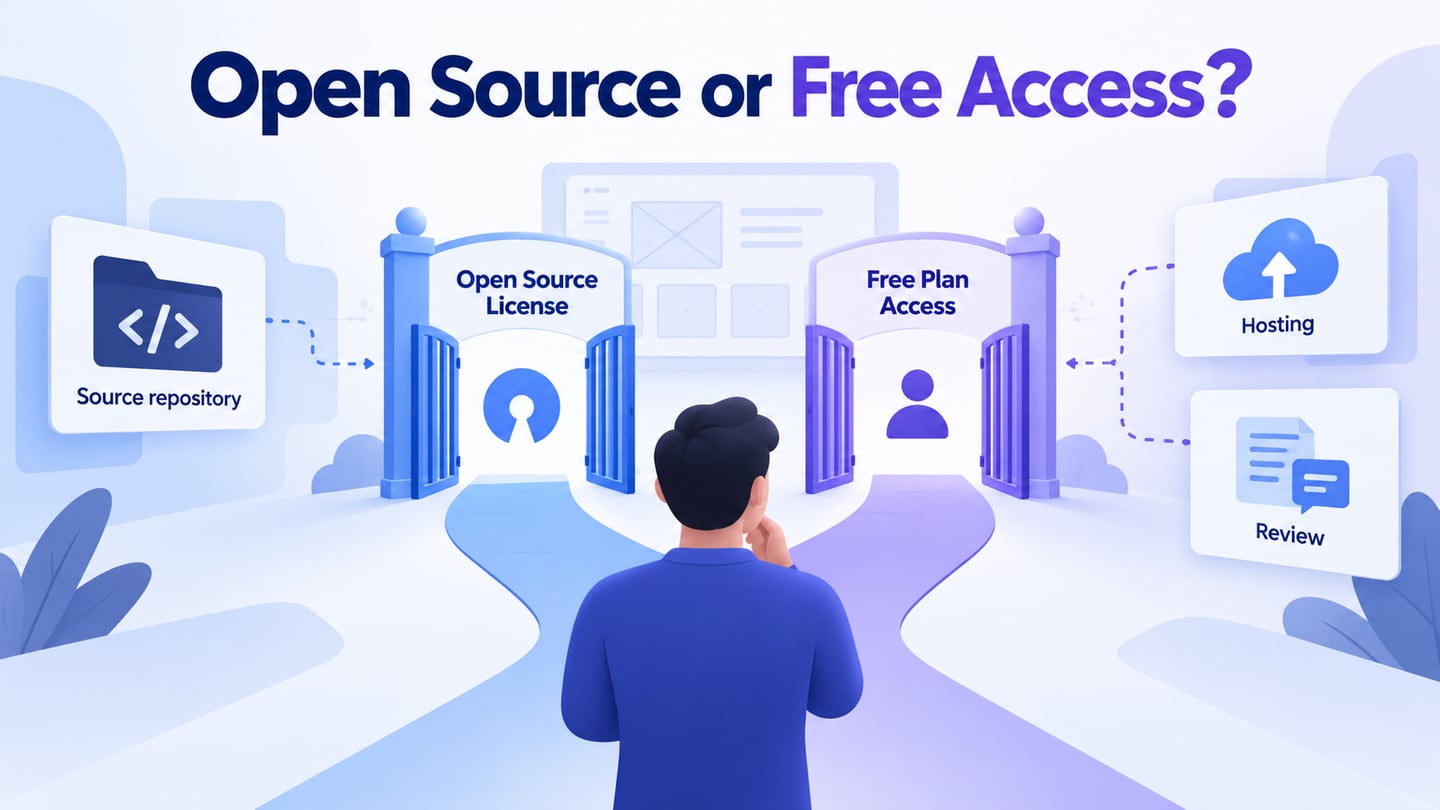 Source-code licensing and free account access shown as separate decisions when choosing a wireframe tool